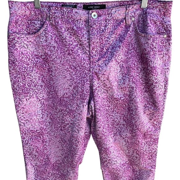 Nine West Jeans Womens Cigarette Fit Skinny Leg Pink Floral Capri Jean Pant 18W - Picture 9 of 11